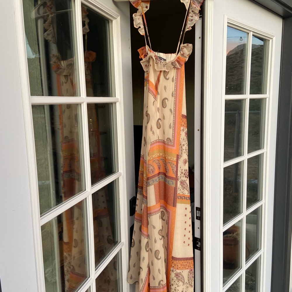 Zara: Bohemian Paisley Maxi Dress in Orange and Cream size XXS